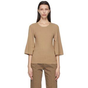 LEMAIRE Brown Crêpe Jersey Three-Quarter Sleeve T-Shirt size M